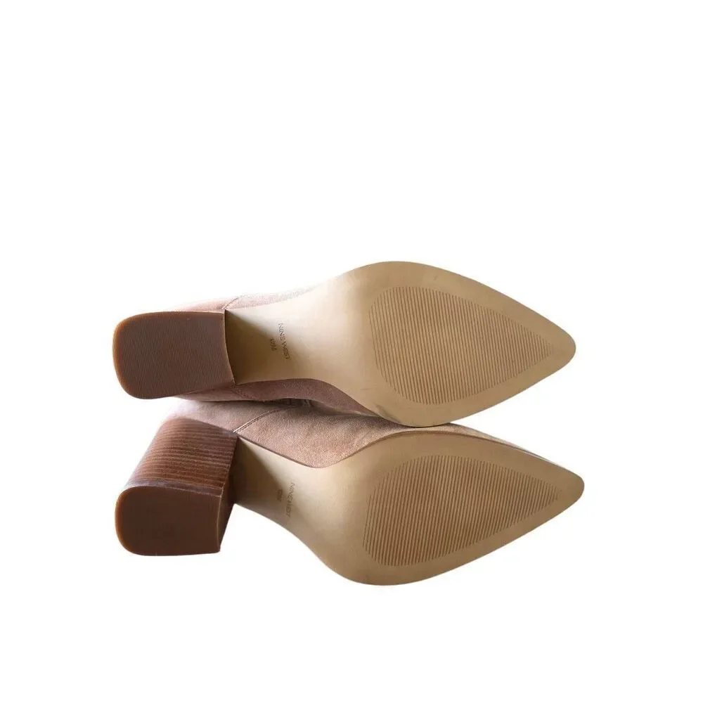 Nine West Booties Size 12 Tan Pointed Toe  Leather Upper‎ Block Heel